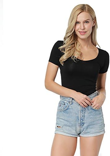 Women's Casual Scoop Neck T-Shirt Basic Solid Slim Fit Top