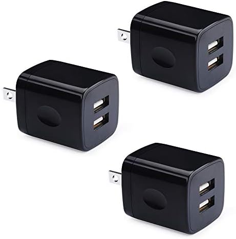 USB Wall Charger, UorMe 3-Pack 2.1Amp 5V Dual Port Black USB Power Adapter Charging Block Charge Plug Box Compatible iPhone 11/Xs Max/XR/X/8/8 Plus/7/6S/6, Samsung S10 S9, G6, Moto, Cell Phones