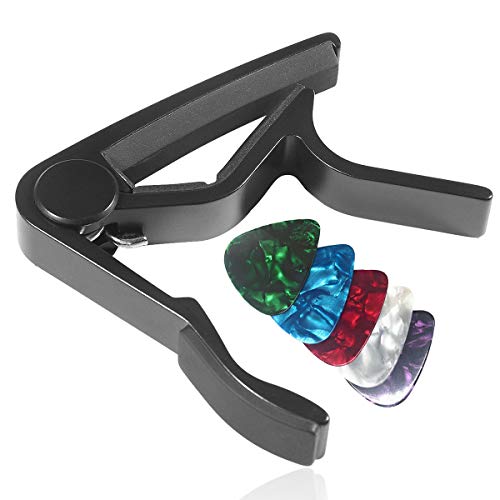 WINGO Quick-Change capo for Acoustic and Electric Guitars with 5 Picks for Free, Black