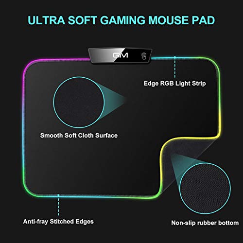 RGB LED Gaming Mouse Pad，GIM Small Lighted Mouse Pad Mat with 15