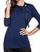 Soteer Tie-bow Neck Cuffed Sleeve Office Shirt Slim Solid 3/4 Sleeve Blouse
