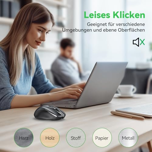 TechRise Bluetooth Mouse, 2.4G Mouse Wireless (BT 5.0/3.0 + 2.4G) 4800 DPI Rechargeable Ergonomic Mouse with USB-A Receiver, 6 Levels DPI Silent Wireless Mouse for Laptops, Computers, PC, Windows, Grey