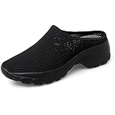 Women's Knitting Platform Orthopedic Clogs Mules Slip On Lightweight Breathable Arch Support Wedge Backless Sneakers Summer Outdoor Non-Slip Slipper Walking Shoes for Daily Work