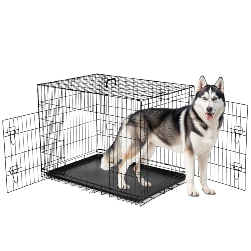 HealSmart 36 Inch Medium Dog Crate with Divider, Double Door Folding Metal Wire…