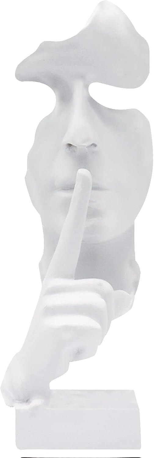 Huhote Thinker Statue, Silence is Gold Abstract Art Sculpture, Ponder Statue, Creative Resin Figurine, Modern Home Ornament, Decoration for Home Room Study Office Table Shelf (White)