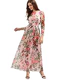 Floerns Women's Long Sleeve Chiffon Rose Print Spring Maxi dress