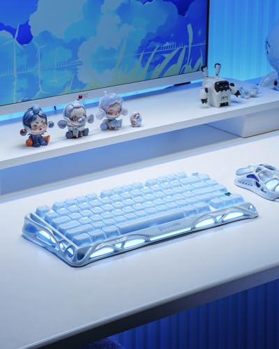 GravaStar Mercury K1 75% Clavier Gaming Blue, Clavier Mécanique en Alliage d’Aluminium, Gasket Mount Hot-Swap, Switchs Linéaires, Rétroéclairage RGB, Sans Fil pour Jeu, Bureau et Cadeaux