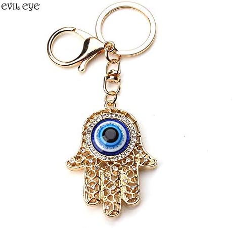 Key Chains - New Fashion 11.5cm Evil Eye Gold Keychain Crystal Fatima Palm Key Chain Hollow Out Hamsa Hand Key Ring for Women Men Jewelry - by YPT - 1 PCs