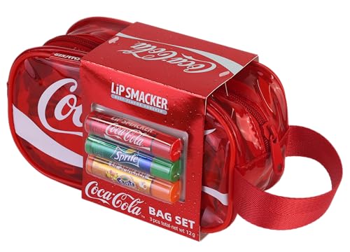Coca-Cola Handy Bag Set, 3 Bálsamos Labiales para Niños con Sabor Original Coca-Cola, Fórmula Transparente e Hidratante