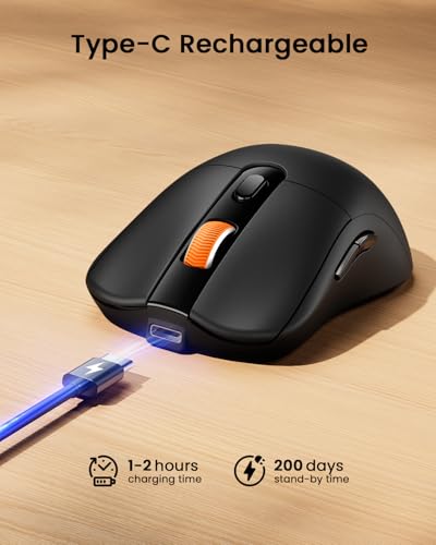 ProtoArc Bluetooth Wireless Mouse, USB C Mouse, EM15 Rechargeable Compact Portable Type C Wireless Mice for Laptop, Tablet, PC, Windows, Mac OS-Black