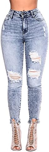 Gemgeny Women's Acid Wash Distressed Skinny Jeans Tron Boyfriend Stylish Pencil Denim Pants (Snow, XXXL)