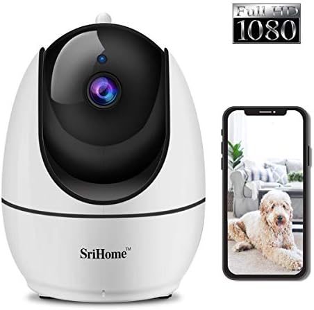 WiFi IP Secutiry Camera, SriHome 1080P Wireless Indoor Security Pet Camera with Night Vision, Two Way Audio, Motion Detection Alarm, Recording, Remote Viewing Monitor for Baby/Elder/Dogs/Pets