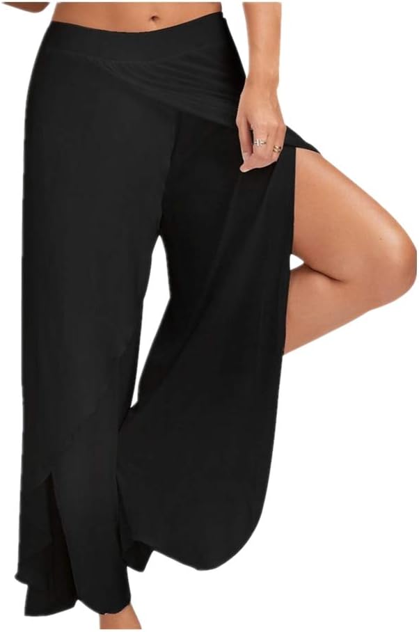 GOLDSOCKS Hotsell Women's Casual High Slit Layered Wide Leg Yoga Pants Cropped Palazzo Pants Women Ladies Solid High Split Yoga Sport Belly Elastic Waist Dance Loose Long Trousers