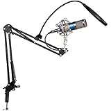 Excelvan BM-800 Condenser Microphone Black+ Pop Filter Wind Screen + Arm Stand with XLR Male to XLR Female Microphone Cable for Studio Recording (Blue)