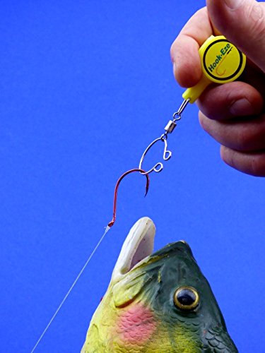 HOOK-EZE Fishing Gear Knot Tying Tool for Hooks Jigs Swivels (Yellow) | Line Cutter |Cover Hooks on Fishing Poles Travel Safely Fully Rigged. Ideal for Bass Ice Kayak Fishing