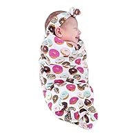 Newborn Baby Swaddle Sack with Hat or Headband Set Soft Sleeping Bag Sack Wrap (Donut)