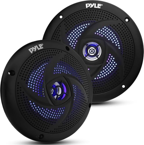 Pyle 5.25 Inch Car Speakers Waterproof Marine Grade Swirl LED – Black