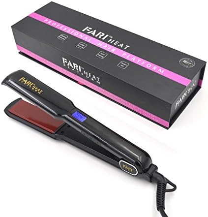 FARIHEAT 1.25 Inch Professional Digital Tourmaline Ceramic Flat Iron Hair Straightener with LCD Display and Travel Bag,Dual Voltage,Black