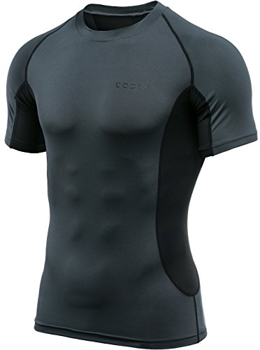 TM-MUB73-CHK_X-Large Tesla Men's Mesh-Side Panels Short Sleeve T-Shirt Cool Compression Baselayer MUB73