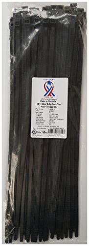 USA Strong Cable Ties. 18" Nylon Zip Cable Ties. Large 175 LB Tensile Strength Heavy Duty Industrial Grade. Durable, great for Indoor and Outdoor use | 50 Pack | MADE IN THE USA! (18" 175-LB, Black)