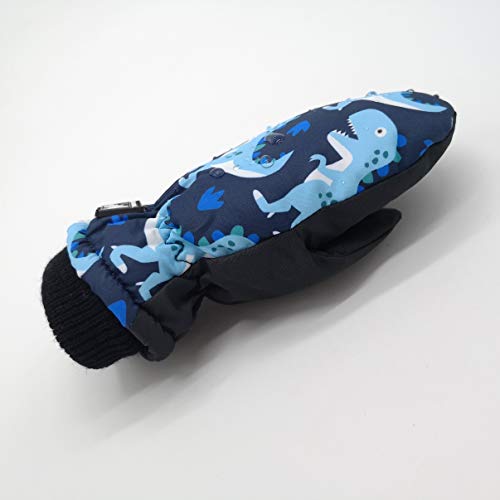 Highcamp Winter Waterproof Ski Snow Mittens for Infants Toddler Kids Boys Girls (Dino, 0-2 Years)