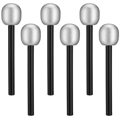 NUOBESTY Kids Microphone 6Pcs Glittered Silver Microphone Pretend Toy Fake Mic Accessory for or Costume Prop Birthday Party Favors Prop
