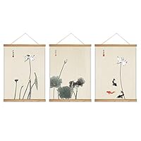 3 Panel Hanging Poster with Wood Frames Lotus Canvas Artwork Wall Picture Home Decoration - 18