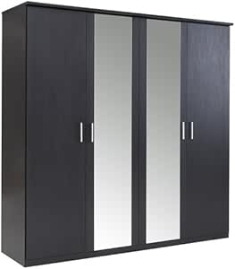 Bronte - Armario de 4 puertas correderas con espejo, efecto negro