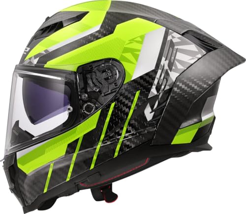 LS2 Dragon FF807. Motorcycle Helmet. Full Face. Full Carbon. Dark Visor, Pinlock and Carrying Bag Included. TRAX Gloss High Viz Yellow. 3XL