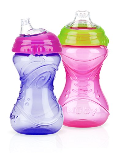 Nuby 2-Pack No-Spill Easy Grip Clik-It Cups, 10 Ounce, Colors May Vary