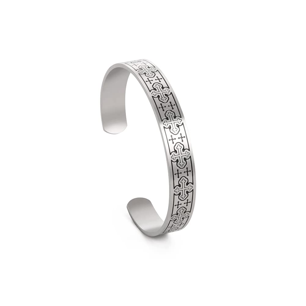 kkjoy Stainless Steel Vintage Celtic Crosses Cuff Bangle Bracelet Viking Arm Ring Wristband Jewelry for Men Women