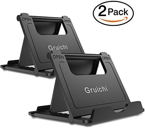 Gruichi Cell Phone Stand, Multi-angle Foldable Desktop Holder for Smartphones, Tablets (6-8 Inch) and E-readers, iPad, iPhone 7 Plus/6s Plus, Nintendo Switch, Samsung Galaxy S8 S9 Plus (Black 2 Pack)
