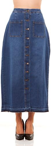 Red Jeans Women's Maxi Ankle Length Denim Button Down Skirt