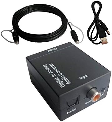 easydayCa Digital Optical Optic Toslink SPDIF Coax Coaxial to Analog L/R RCA Audio Converter Adapter for TV DVD Apple TV Internet TV Box + 5M Optical Cable