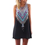 vanberfia Women's Summer Sleeveless Printed Casual Mini Beach Floral Dress