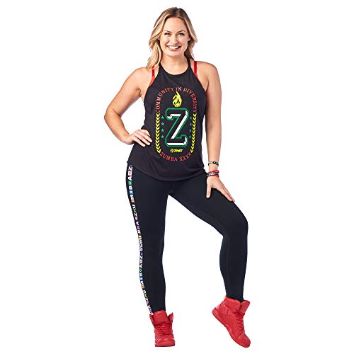 Zumba Workout High Neck Tank Top Activewear Graphic Dance Fitness Top for Women, Bold Black 1, M