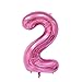 Number 2 Balloon (40 INCH) Pink Girl 2nd Birthday Decorations Aluminum Mylar Party Balloons for Wedding Anniversary Baby Bridal Shower BA02PK