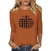 3/4 Sleeve Fall Shirts for Women Cute Floral Pumpkin Graphic Blouse Casual Halloween Tee Thanksgiving Tops