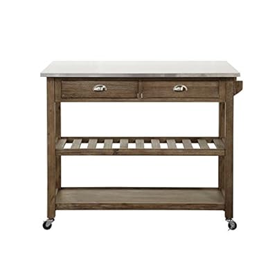 Boraam Wood & Stainless Steel Drop Leaf Kitchen Cart, Barnwood