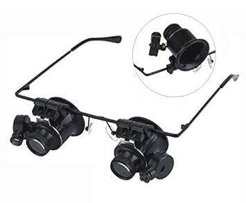 Babimax Lupe mit LED Brillenlupe 20 fach Vergrößerung 25mm aus Kunststoff und Metall Reparatur Antiquitäten Schmuck-Bewertung