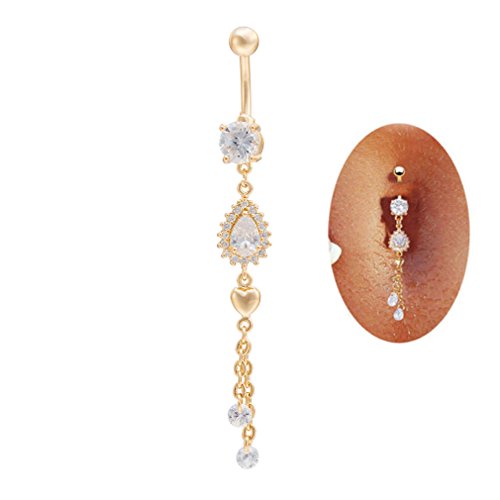 RUBOBUCPiercing Jewelry,Beautiful Cubic Zirconia Belly Button Bar Barbell Navel Ring Body Piercing Jewelry (Gold)