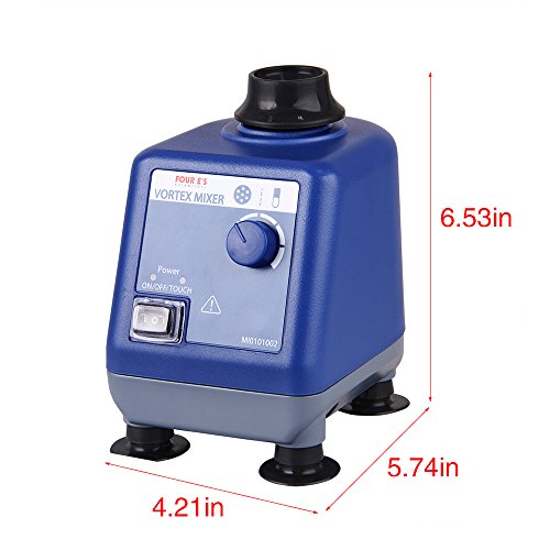 Four E's Scientific Laboratory Vortex Mixer Speed 0-3000rpm, Orbital Diameter 6mm, 50/60Hz, Touch and Continuous Modes, Mix 50ml containers Within 3 Seconds - Benchtop for Clinic Classroom Lab