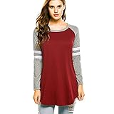 Goddessvan Plus Size Tops, Women Autumn Long Sleeve T-Shirt Sweatshirts Patchwork Blouse Tops (3XL, Red)