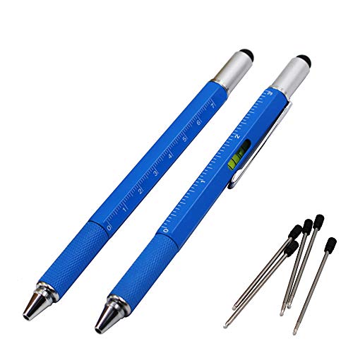 2PCS PACK 6 in 1 Screwdriver Tool Pen - Mini Multifunction Pen with Stylus, Flat and Phillips Screwdriver Bit, Bubble Level and inch cm Ruler all in one (Sky blue)