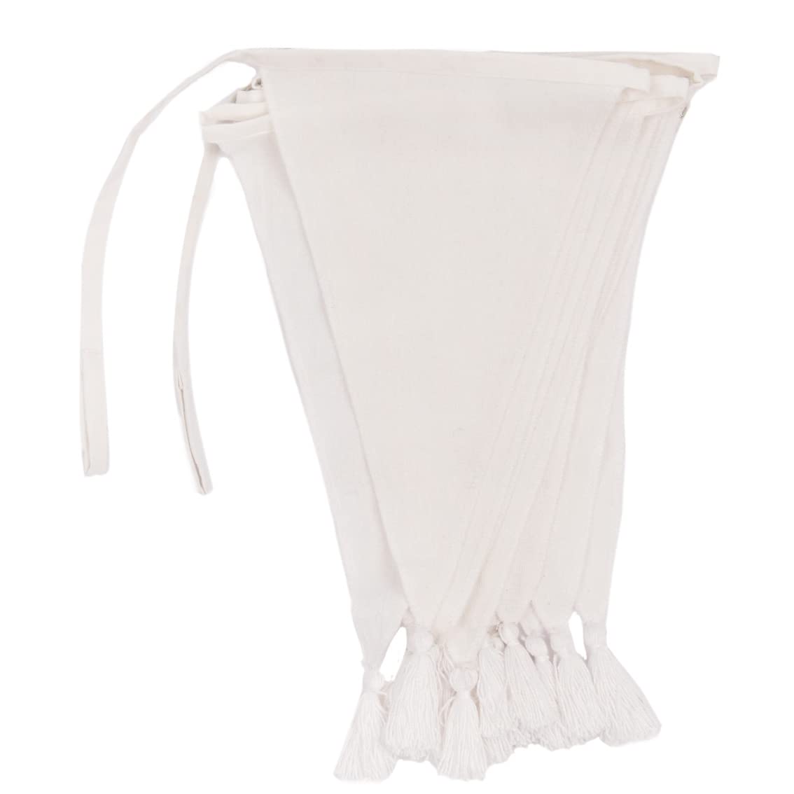 Talking Tables White Fabric Bunting with Tassels, 3m, Triangle Flag Pennant Garland, 100% Cotton, Home Décor for Nursery Accessories, Indoor Outdoor Wedding Decorations, Baby Shower (WHT-FABBUNT)