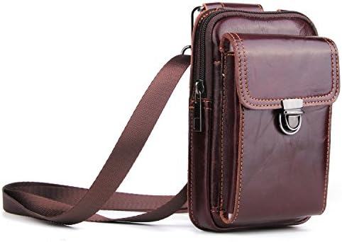 Cell Phone Holster Belt Pouch for iPhone 6/7 Plus iPhone 8 iPhone X, Samsung S7/S8/S9/Note8, La Farah Leather Vertical Phone Wallet/Purse Waist Packs for Men with Shoulder Strap