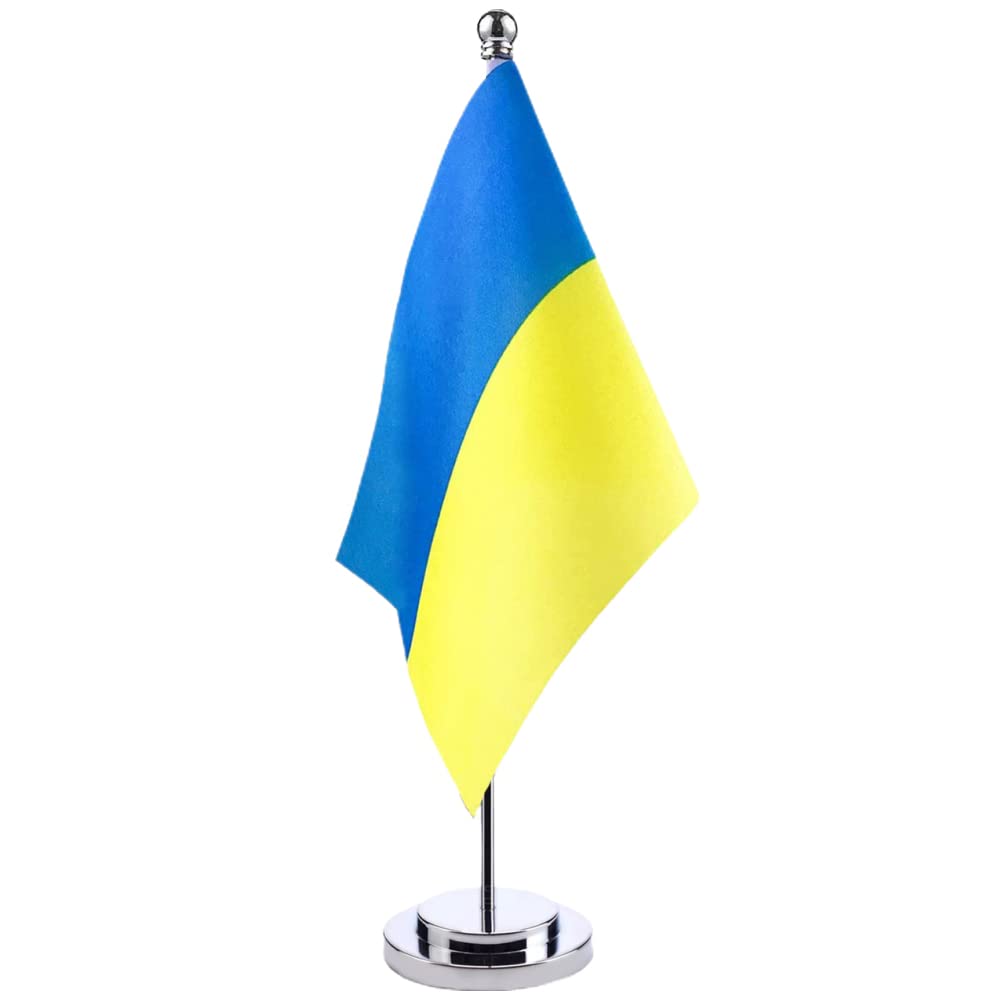 Tianbi Ukraine Table Flag,Ukrainian Desk Flag with Stick and Base,Mini Ukraine Office Table Flags Desktop Decoration for Home Office Meeting Roo
