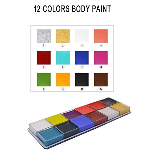 COKOAHPPY Professional Face & Body Paint Kit - 12 Vivid Color Paints (oil-based), 15 Stencils, 3 Brushes, 2 Boxes Laser Gold & Silver Chunky Glitter, 1 Palette
