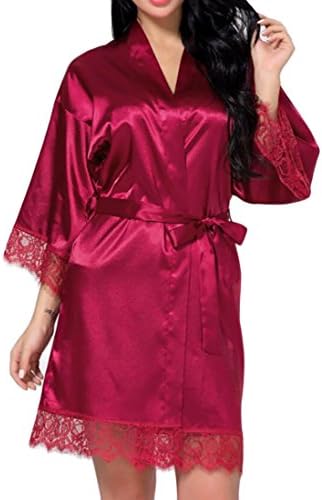 Rrive Womens Satin Sleepwear Silky Lace Trim Lingerie with Oblique V-Neck