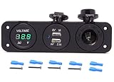 Cllena Triple Function Dual USB Charger + Green LED Voltmeter + 12V Outlet Socket Panel Jack Marine for Digital Devices Mobile Phone Tablet